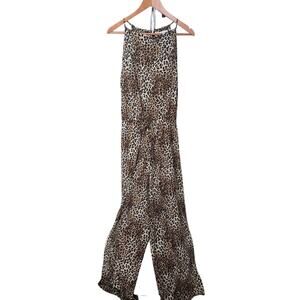 Emma & Michele Animal Print Tie Waist Long Jumpsuit Size L L